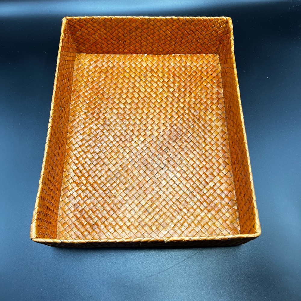 Storage Wicker Basket Redish Brown, Rectangular Natural Fibers From Tailand